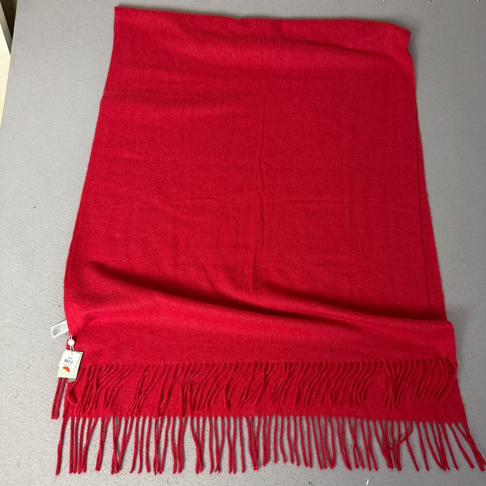 ONLY Onlaida Life Wool Blend Scarf Red Recycled Polyester Fringe NWT